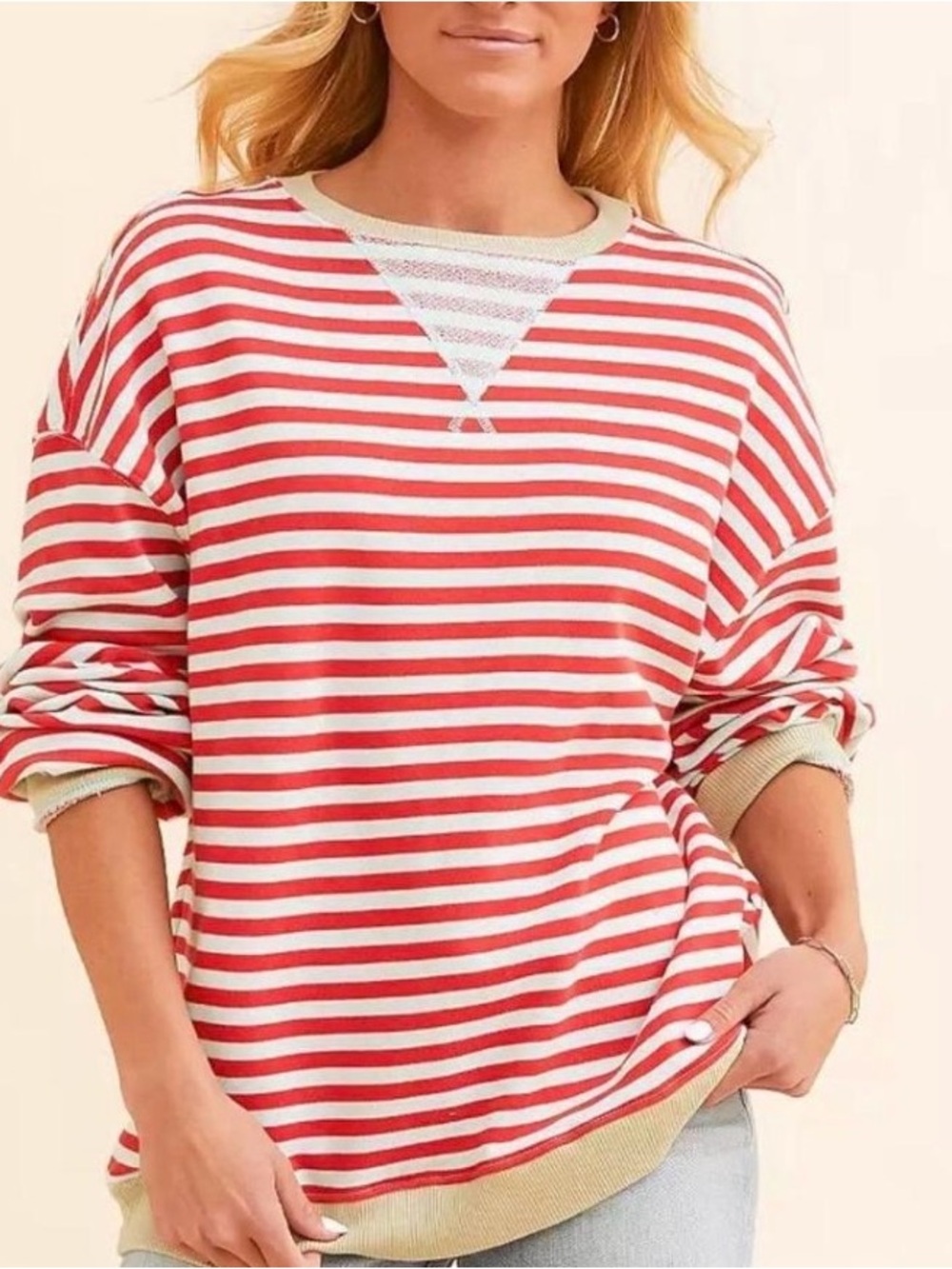 We The Free / Free People Striped Red and Cream Women's Pullover Top